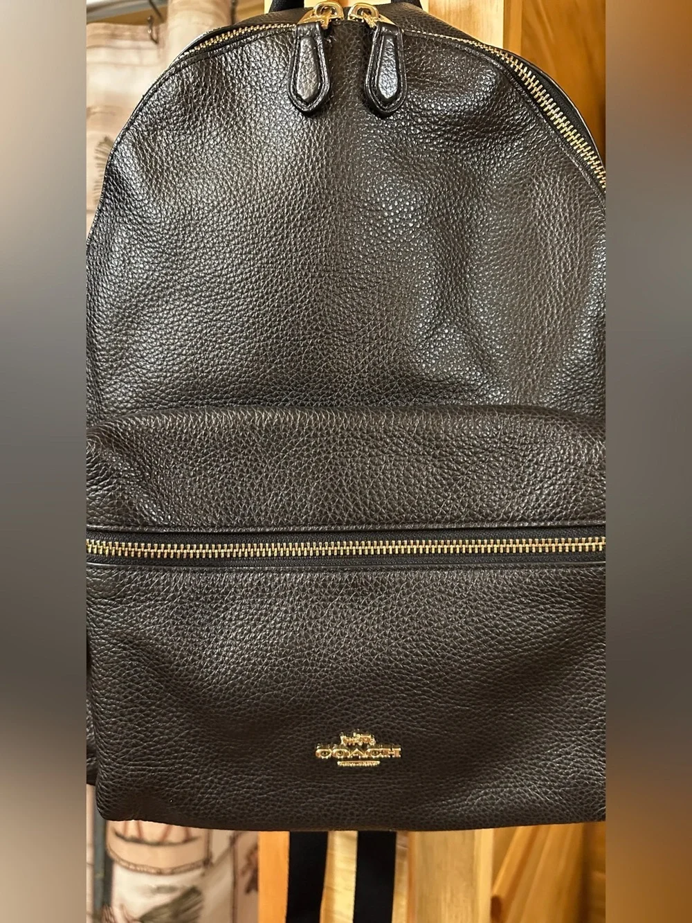 COACH Backpack Pebbled Black Leather Gold Hardware